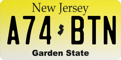 NJ license plate A74BTN