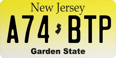 NJ license plate A74BTP