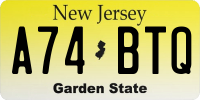 NJ license plate A74BTQ