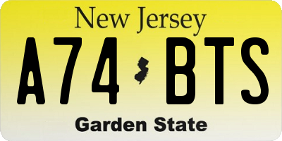 NJ license plate A74BTS