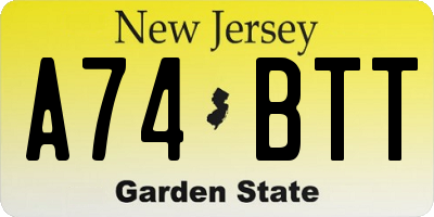 NJ license plate A74BTT