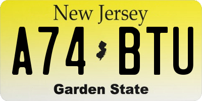 NJ license plate A74BTU
