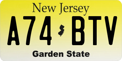 NJ license plate A74BTV