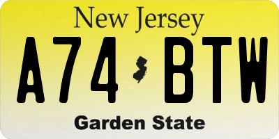 NJ license plate A74BTW
