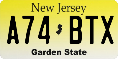 NJ license plate A74BTX