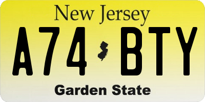 NJ license plate A74BTY