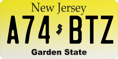 NJ license plate A74BTZ