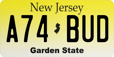 NJ license plate A74BUD