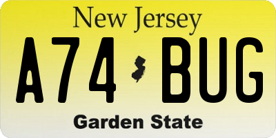 NJ license plate A74BUG