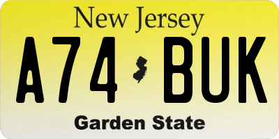NJ license plate A74BUK