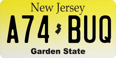 NJ license plate A74BUQ