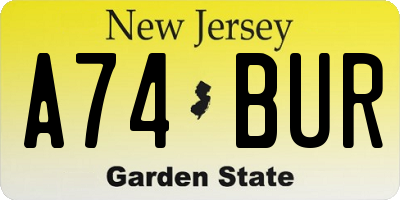 NJ license plate A74BUR