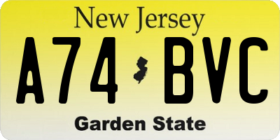 NJ license plate A74BVC