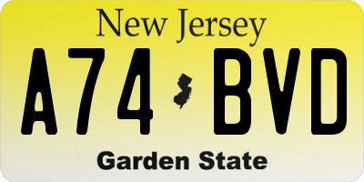 NJ license plate A74BVD