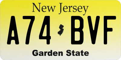 NJ license plate A74BVF