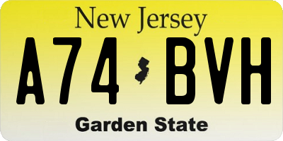 NJ license plate A74BVH