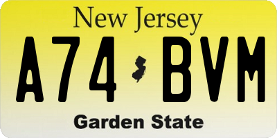 NJ license plate A74BVM