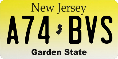 NJ license plate A74BVS