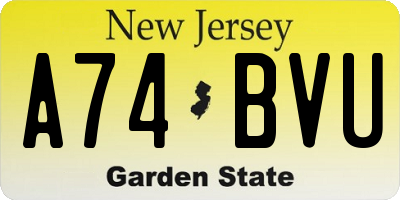 NJ license plate A74BVU