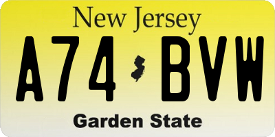 NJ license plate A74BVW