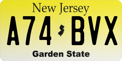 NJ license plate A74BVX