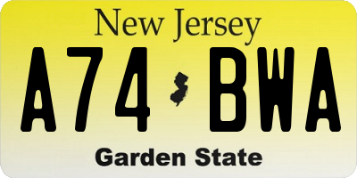 NJ license plate A74BWA