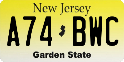 NJ license plate A74BWC