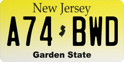 NJ license plate A74BWD