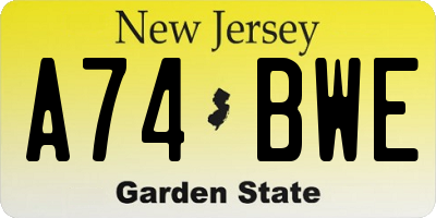 NJ license plate A74BWE