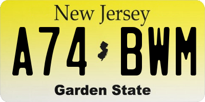 NJ license plate A74BWM