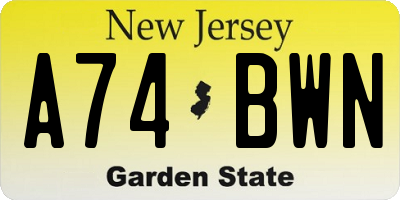 NJ license plate A74BWN