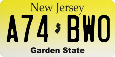 NJ license plate A74BWO