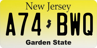 NJ license plate A74BWQ