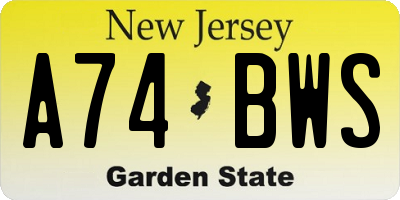 NJ license plate A74BWS