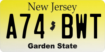 NJ license plate A74BWT