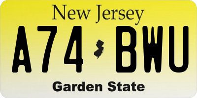 NJ license plate A74BWU