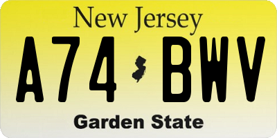 NJ license plate A74BWV