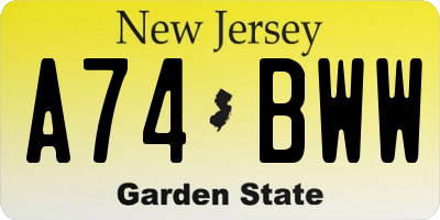 NJ license plate A74BWW