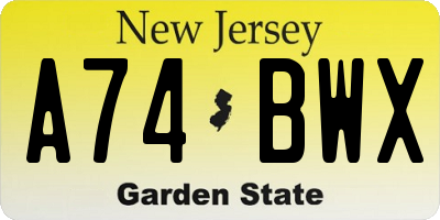 NJ license plate A74BWX
