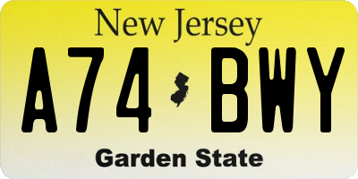 NJ license plate A74BWY