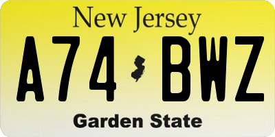 NJ license plate A74BWZ