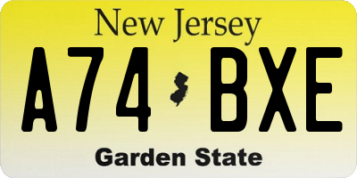 NJ license plate A74BXE