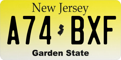 NJ license plate A74BXF