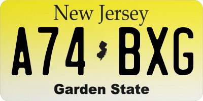 NJ license plate A74BXG