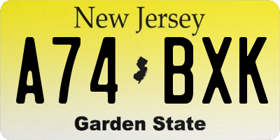 NJ license plate A74BXK