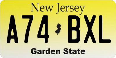 NJ license plate A74BXL