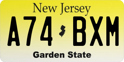 NJ license plate A74BXM
