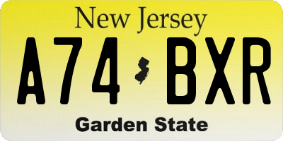 NJ license plate A74BXR
