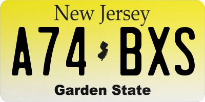NJ license plate A74BXS