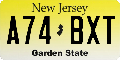 NJ license plate A74BXT